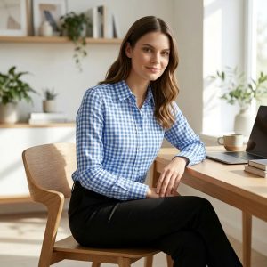 Micro Checked Custom Tailored Blouse
