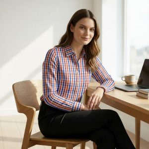 Multi Checked Custom Tailored Blouse
